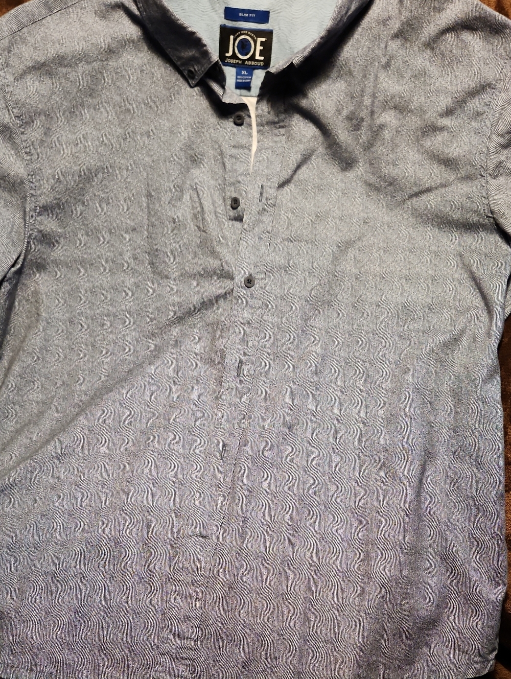 Joseph Abboud Heathered Navy Blue Short-Sleeve Button-Down Shirt XL Mens